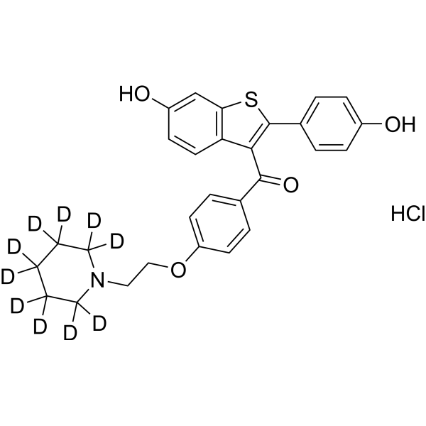 (6-Hydroxy-2-(4-hydroxyphenyl)benzo[b]thiophen-3-yl)(4-(2-(piperidin-1-yl-d10)ethoxy)phenyl)methanone hydrochloride Chemical Structure